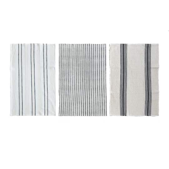 Hello Honey® White & Black Eclectic Cotton Slub Weave Tea Towels Set
